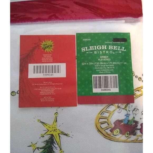 Sleigh Bell Bistro Dr Seuss Whoville Grinch Vinyl Tablecloth Rectangle 52”x70" - Picture 2 of 3